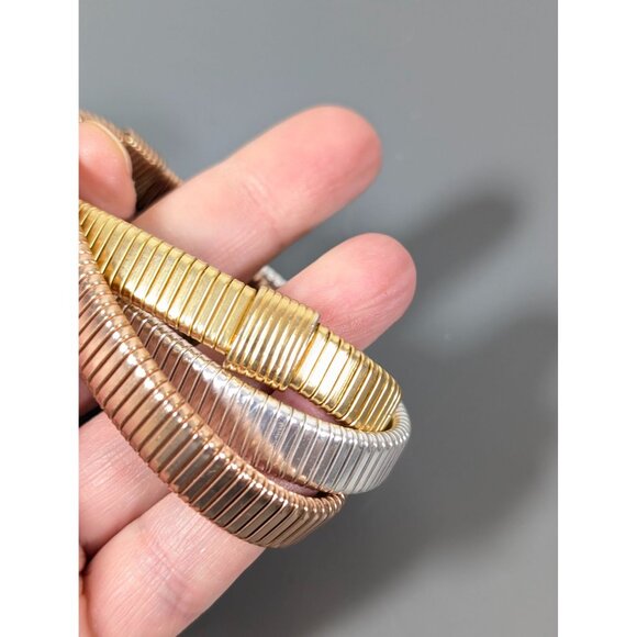 Mixed Metal Style Interlocking Triple Stretch Bracelet 7" Retro - Picture 5 of 8